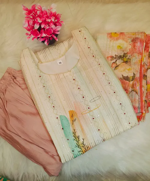 PREMIUM WHITE COTTON KURTI SET KS04